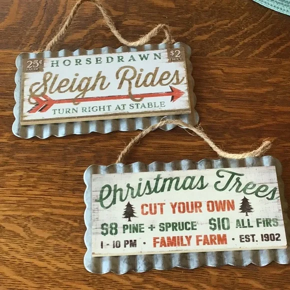 🎄 Set of 2, Winter Decorative Rustic Wooden Ornaments, 7” x 4” 🎄 - Picture 1 of 3